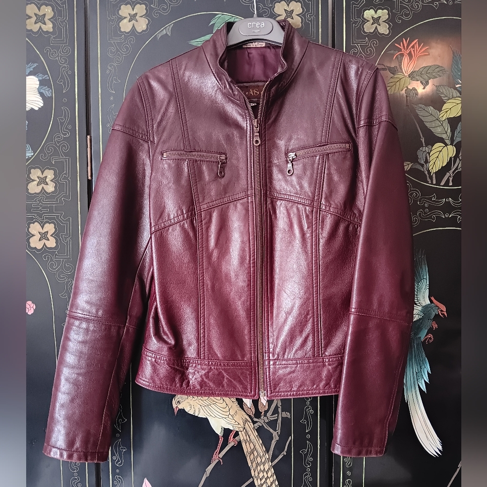 Burgundy Leather Bomber Jacket